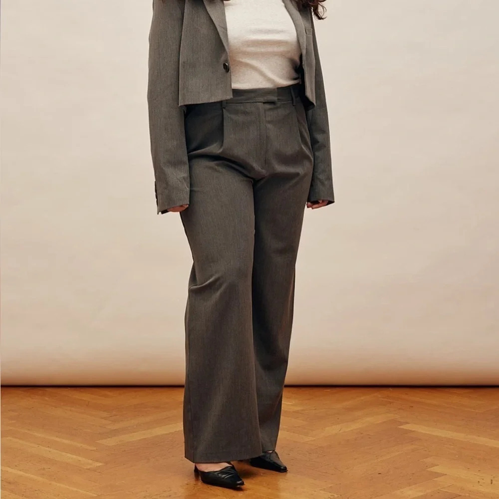 Djerf Avenue Olive Gray Wide-Leg Trousers